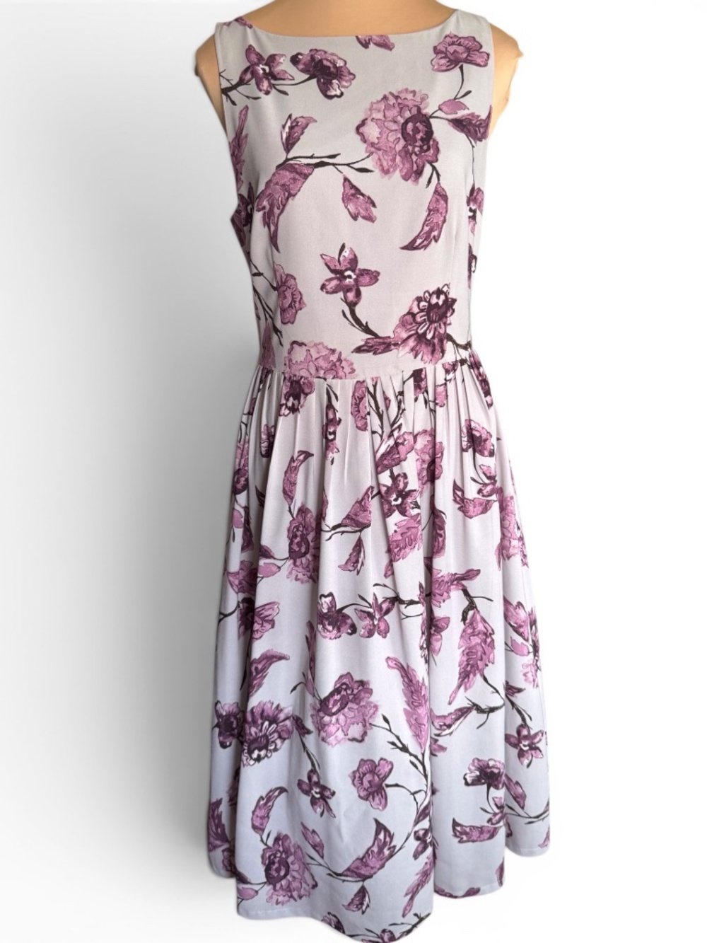 548 Women’s Gray Floral Fit & Flare Sleeveless Midi Dress Size 6